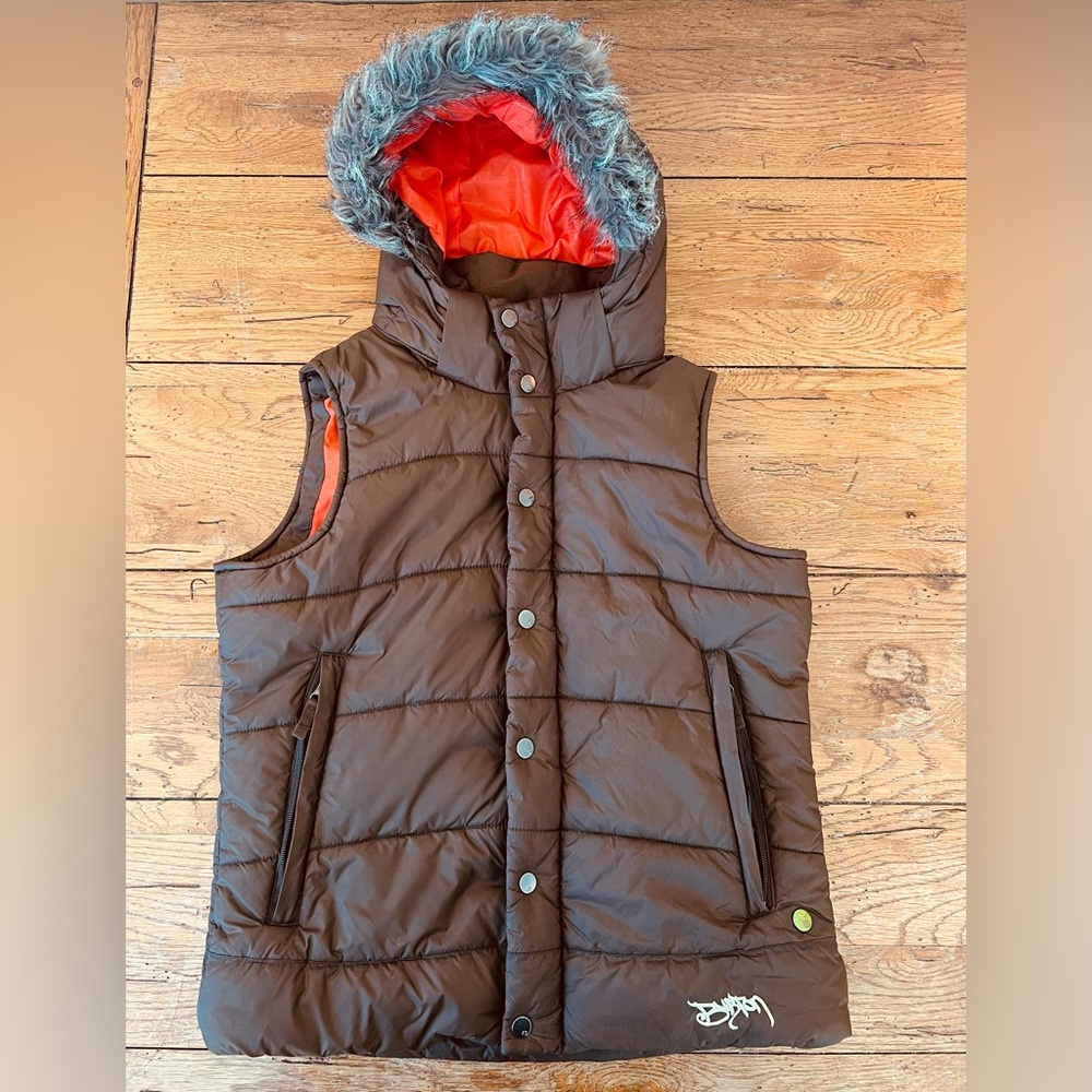 Burton Rancher Puffy Vest Orange Lined Jacket